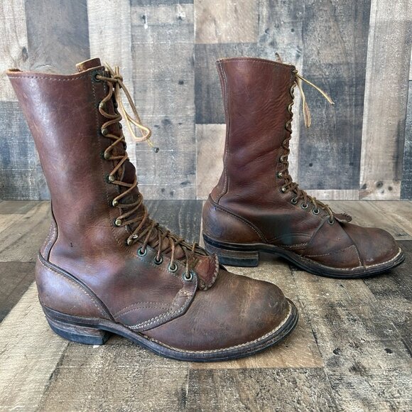 Unbranded Vintage Linesman Logger Plain Toe Lace Up Work Boots Mens 10.5 D - Picture 2 of 12